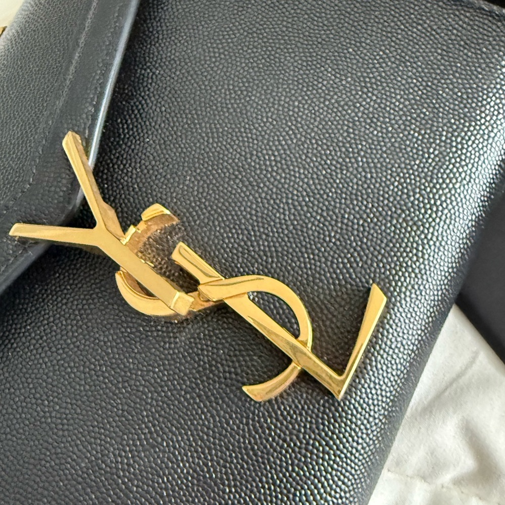 Saint Laurent Black and Gold Leather Clutch with YSL Emblem - Picture 6 of 8